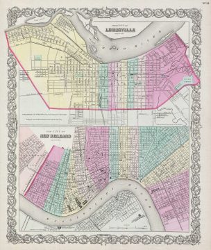 1856 Colton Plan or Map of New Orleans, Louisiana and Louisville, Kentucky