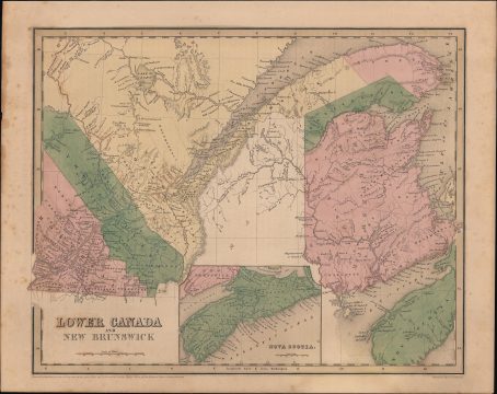 1846 Bradford Map of Lower Canada (Quebec), New Brunswick, and Nova Scotia