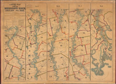 1863 Lloyd Wall Map of the Lower Mississippi River, U.S. Civil War