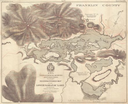1879 Colvin Reconnaissance Map of the Lower Saranac Lake, Harrietstown, New York