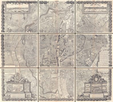 1652 Gomboust 9 Panel Map of Paris, France (c. 1900 Taride reissue)