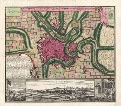 1734 Separately-issued Seutter Plan and View of Luxembourg City