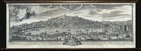 1720 Cleric and Poilly Wall View and Map of Lyon, France