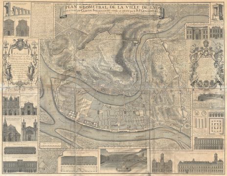 1740 Gregoire Wall Map of Lyon, France (19th century restrike)