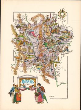 1951 Liozu Pictorial Map of Lyonnais, France