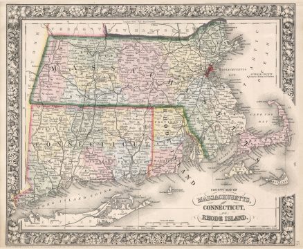 1864 Mitchell Map of  Massachusetts, Connecticut and Rhode Island