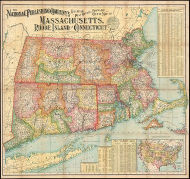 1900 National Publishing Map of Massachusetts, Connecticut, Rhode Island