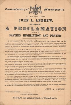 1865 Massachusetts Gov. Proclamation for Fasting and Prayer over Civil War