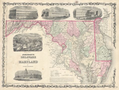 1861 Johnson Map of Delaware and Maryland