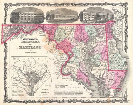 1862 Johnson Map of Maryland and Delaware