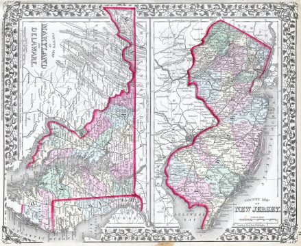 1874 Mitchell Map of Maryland, Delaware and New Jersey