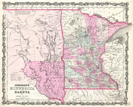 1862 Johnson Map of Minnesota and Dakota