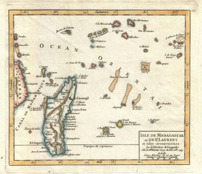 1749 Vaugondy Map of Madagascar