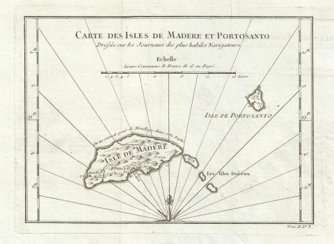 1746 Bellin Map of Madeira and Porto Santo, Portugal
