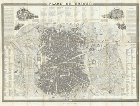 1849 Coello Wall Map of Madrid, Spain
