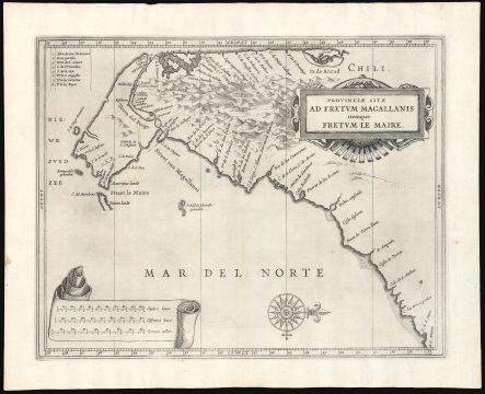 1630 De Laet Map of Patgonia, Tierra del Fuego and the Strait of Magellan