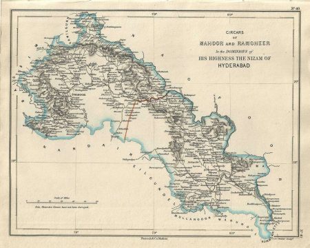 1854 Pharoah Map of the Adilabad and Yavatmal Districts in Maharashtra, India