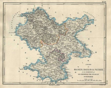 1854 Pharoah Map of Buldhana, Washim and Parbhani in Maharashtra, India