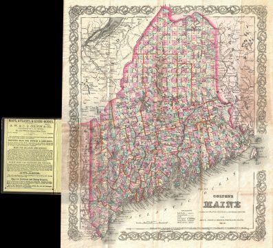 1872 Colton Pocket Map of Maine