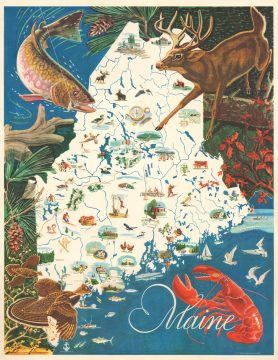 1969 Shelley and Koster Pictorial Wall Map of Maine