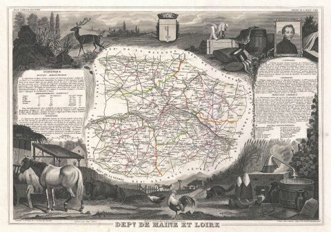 1852 Levasseur Map of the Department De Maine et Loire, France