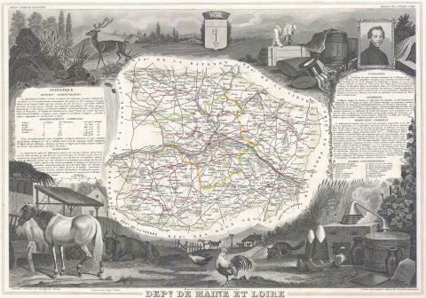 1847 Levasseur Map of Dept. Maine et Loire, France