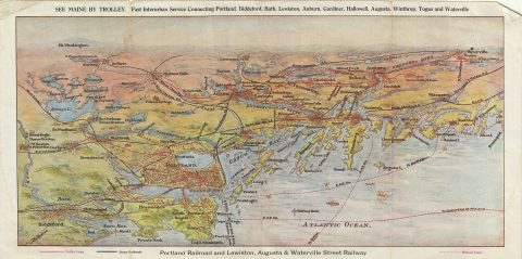 1900 Portland Railroad Panoramic View Map of Maine
