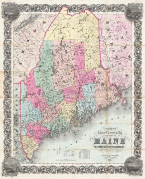 1853 Colton Map of Maine (Separate Issue, Large Format)