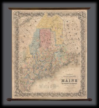 1855 Colton Wall Map of Maine