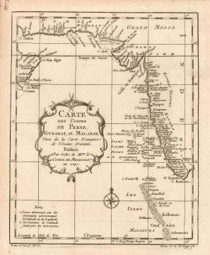 1780 Bellin Map of the Coast of India, Persia and Arabia