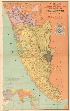 1892 Roux Chromolithograph Map of Missions in Malabar, India