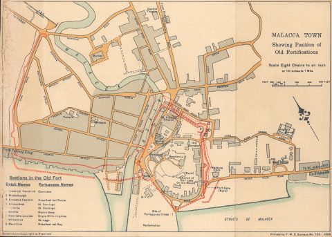 1936 F. M. S. Map of Portuguese and Dutch Fortifications, Malacca