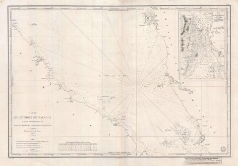 1843 Depot de la Marine Map of the Malacca Strait and Penang, Malaya