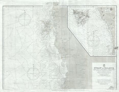 1889 British Admiralty Map of the Malacca Strait and Penang, Malaysia
