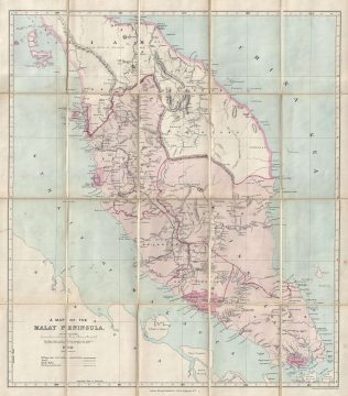 1903 Stanford Map of the Malay Peninsula (Malaysia, Singapore)
