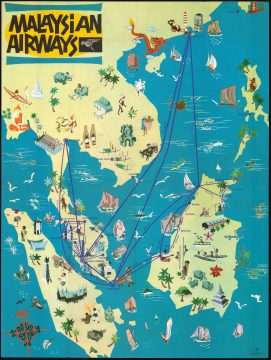 1964 Malaysian Airways Pictorial Map of Southeast Asia