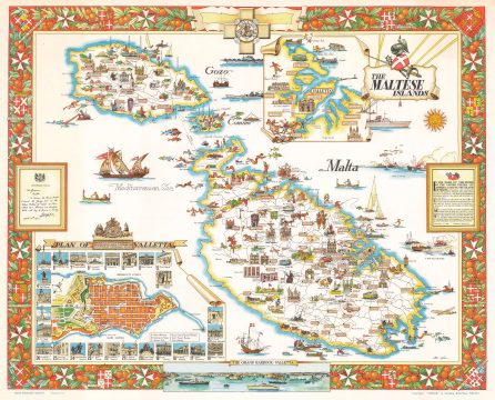 1950 Ciqheri Pictorial Map of Malta, Gozo, and Comino