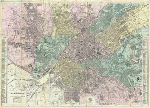 1890 Bacon Map or Plan of Manchester, England