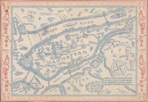 1939 Pakay Pictorial Map of Manhattan, New York City