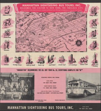 1955 Sightseeing Bus Tours Pictorial View of Manhattan