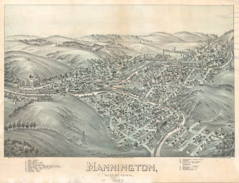 1897 Fowler and Moyer Bird's-Eye View Map of Manington, West Virginia (Oil Wells)
