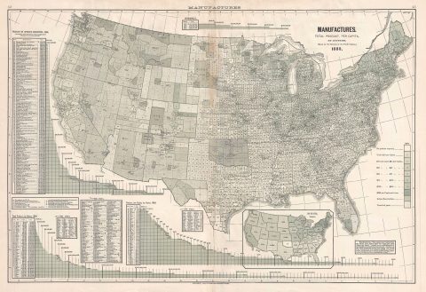 1883 Scribner's Map of the United States Illustrating American Industry