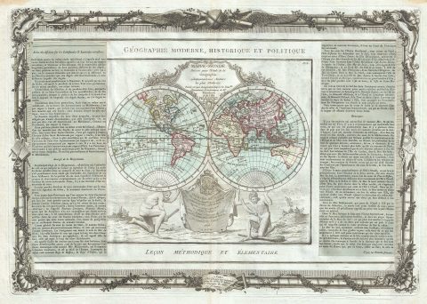 1786 Desnos and de la Tour Map of the World in Hemishperes