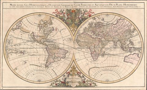 1691 Jaillot / Sanson Double Hemisphere World Map in Original Color