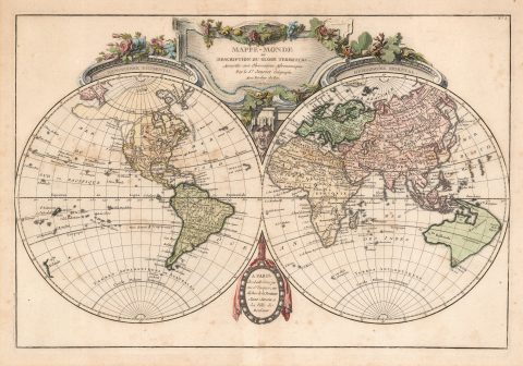 1762 Lattre and Janvier Map of the World on a Double Hemisphere Projection