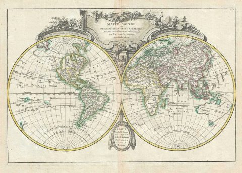 1762 Lattre and Janvier Map of the World on a Hemisphere Projection