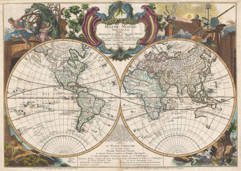 1744 Le Rouge Map of the World in Hemispheres