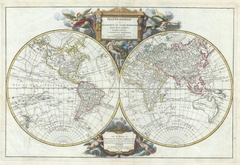 1783 Vaugondy Map of the World in Hemispheres