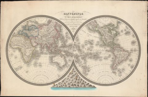 1825 Berthe Map of the World in Two Hemispheres