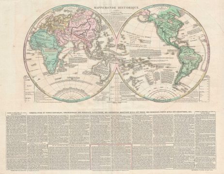 1835 Las Cases (Lesage) and Renouard Map of the World in Hemispheres